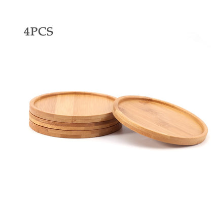 Qirvaten 4 Pack Bamboo Plant Pot Saucers, 4.7 Inch Round Bamboo Coaster Plant Drainage Tray Cork Wood Drip Pads Plates for Owl Pots Succulent Pots, Flower Pot