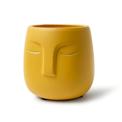 GeLive Head Succulent Plant Pot Ceramic Face Planter Modern Statue Flower Vase Windowsill Box with Drainage Hole Home Decoration Indoor Outdoor Container Gold Eyes (Yellow)