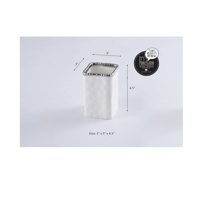 Pampa Bay VAN2718W Toothbrush Holder with Silver Beads, 4.5-inch Height, Porcelain