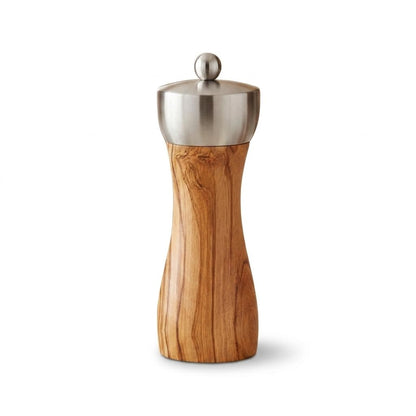 Tephra & Form 6" Olive Wood Pepper Grinder Mill, Adjustable Ceramic Core, Refillable Salt Pepper Shaker Kitchen Gift