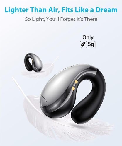 Boytond Ultra Open Ear Earbuds - Ergonomic Clip-On Earbuds, Bone Conduction Over-The-Ear Headphones with Waterproof Design and Secure Fit for Small Ears, Mirror Black