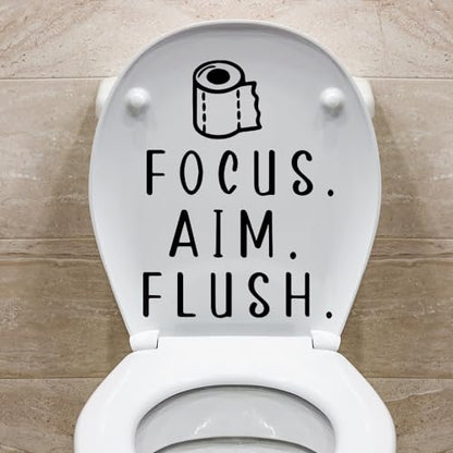 Toilet Lid Decals for Bathroom Toilet Seat, Quotes¡°Aim Focus Flush¡± Flush The Toilet Decal Sign for Bathroom, Funny Toilet Vinyl Rules Wall Decor