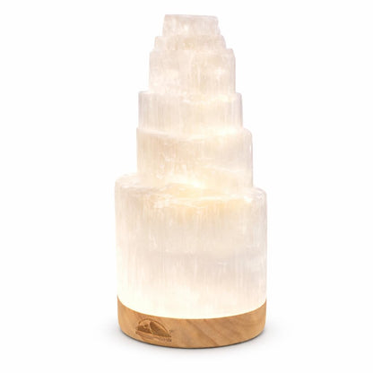 Himalayan Glow Selenite Crystal Lamp 20cm Large, Hand Curved Crystal Lamp with (ETL Certified) Wooden Base & USB Charging Cable for Home Décor - White
