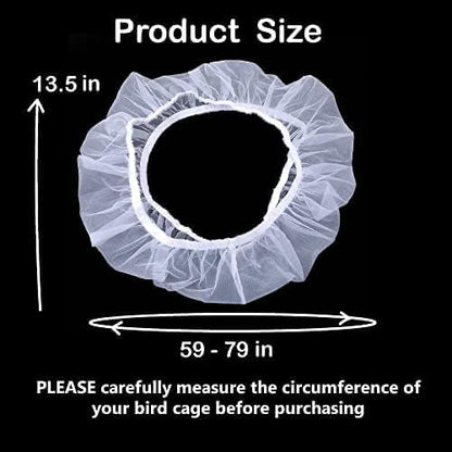 SIMENA Bird Cage Seed Catcher, Skirt for Cages, Nylon Mesh Cage Liners for Large Cages, Elastic and Easy Cleaning Cage Cover, Suitable for Most Cage Shapes (White 59-79 inch)