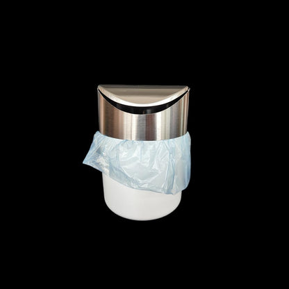 Ebonee Mini Desktop Trash Can with Swing Lid, Stainless Steel Tiny Garbage Bin Can, Come with Trash Bag, Small Metal Countertop Trash Bin Can for Home, Office, Bathroom, Kitchen, Car, Bedroom (White)