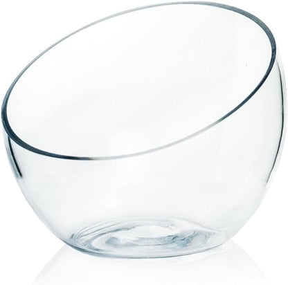 Slant Cut Bowl Glass, Glass Fish Bowl Vase, 6" Height x 7" Width Fruit Jar, Candy Dish, Clear Terraium, Flower Centerpiece