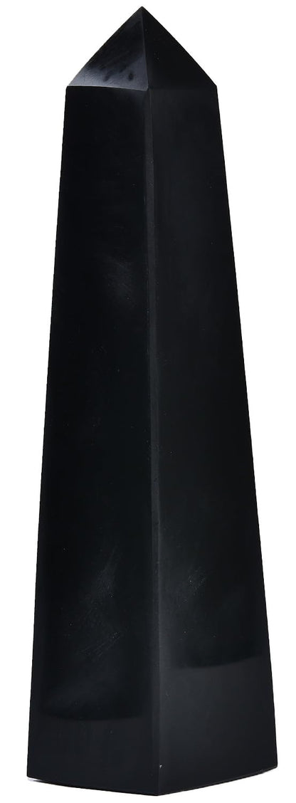 JIC Gem Black Obsidian Large Healing Crystals Wand 4 Faceted Crystal Point Obelisk Gemstone Natural Reiki Energy Stone for Meditation Crystal Grid Decoration 1.1-1.7 Lbs
