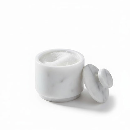 WHAHZZZ White Marble Salt Cellar with Lid| 3.2 Inch Elegant Kitchen Condiment Keeper| Decorative Salt Holder| Salt Cellar Marble| Salt, Sugar, Spices Container,Salt Bowl
