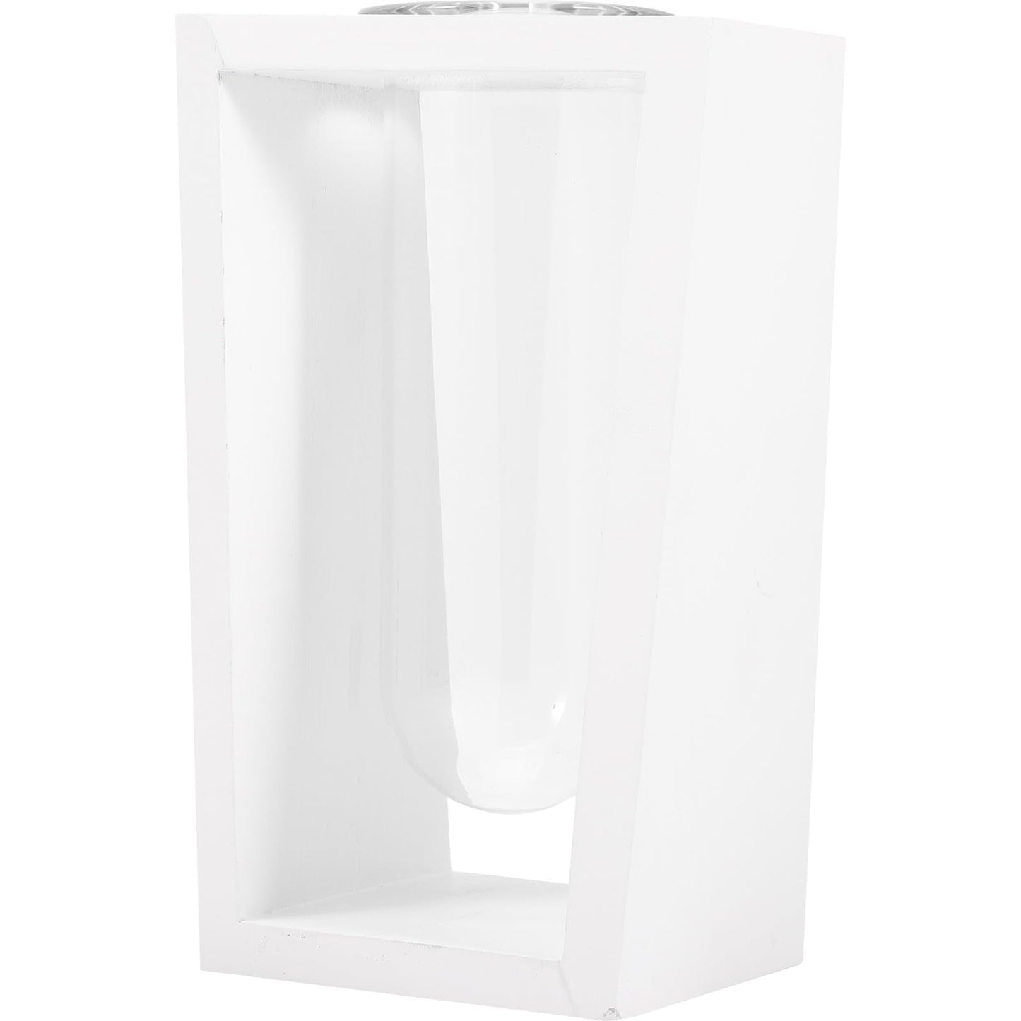 PRETYZOOM Wooden Frame Test Tube Plant Vase for Indoor Hydroponic Propagation, Glass Flower Vase with White Stand, Tube Planter Terrarium for Home and Office Décor