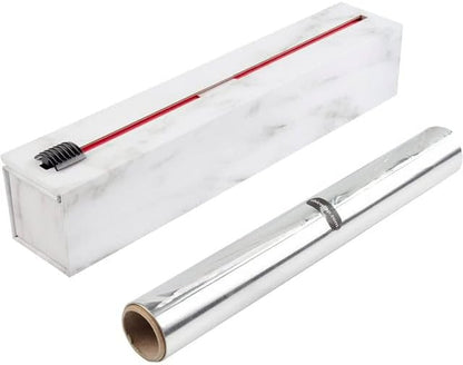 ChicWrap Carrara Marble Refillable Foil Dispenser - Includes One 12"x 30' Roll of Professional Grade Aluminum Foil - Reusable Dispenser w/Slide Cutter - Kosher Certified