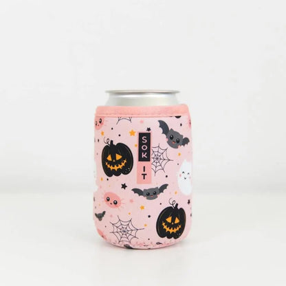 Sok It CanSok Sleeve for Beer & Soda Insulated Neoprene Cover (Spooky in Pink, 12oz Slim Can Sleeve)