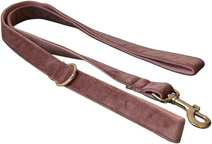 Love Dream Velvet Dog Collar and Leash Set, Soft & Comfy Adjustable Dog Leash and Collar with Heavy Duty Metal Buckle for Small Medium Large Dogs Training & Walking (Medium, Dark Pink)