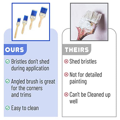 Bates 4 Pack Wood Handle Professional Wall Paint Brush Set - Trim & Sash Brushes