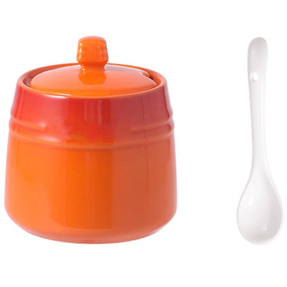 Luxshiny Ceramic Seasoning Jar with Spoon 2.24 Inch Spice Canister for Salt Sugar Condiment Storage Kitchen Container for Home Use