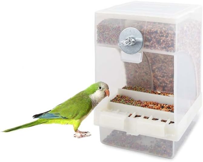 YSTAR 2-Pack No-Mess Automatic Bird Feeder Parrot Feeder Cage Accessories Supplies for Feeder Integrated Automatic Box Parakeet Canary Cockatiel Finch (White)