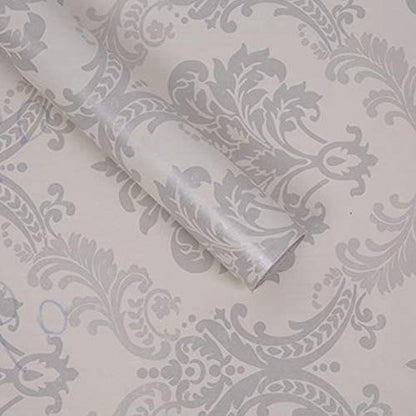 Lependor Silver Damask Peel and Stick Wallpaper Easily Removable Printed Stick Wall Paper Decorative Self Adhesive Shelf Drawer Liner Roll - 17.71¡± Wide x 118¡± Long (17.71" X 9.8 ft, Silver Damask)
