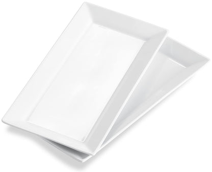 ONEMORE 12 Inch Ceramic Serving Platters, White Rectangular Serving Trays/Dishes for Party Entertaining, Stackable Plates for Appetizers Desserts Baked Goods - Set of 2