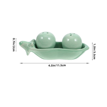 Amosfun Pea Shape Salt Pepper Shakers Set with Tray - Compact Ceramic Seasoning Dispenser Small Spice Jars for Kitchen Dining Table Decor Easy Clean