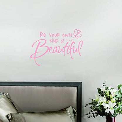 Be Your Own Kind of Beautiful Wall Stickers Quote, CUNYA DIY Vinyl Butterfly Decal Wallpaper Wall Decor for Bedroom Teen Girl Home Decoration (Pink)