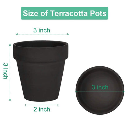 vensovo 3 inch Black Terracotta Clay Pots for Plants with Saucer - 12 Pack Small Terra Cotta Planter Great for Garden Windowsill Indoor & Outdoor Wedding Favors Gifts