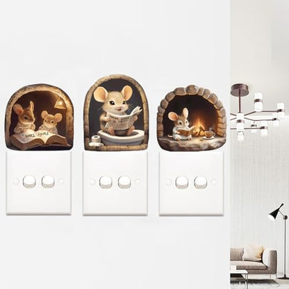 3PCS 3D Mouse Hole Wall Decals Peel and Stick ? Cute Cartoon Mice Reading and Relaxing, Decorative Vinyl Wall Stickers for Kids Room, Bedroom, Nursery, Book Nook, Door Corner or Baseboard Decor