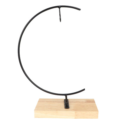 Luxshiny Micro Landscape Hanging Iron Rack G-shaped with Wooden Base, Hanging Glass Terrarium Display Holder for Desktop Home Décor and Air Plant Support, Black Wrought Iron Adornment
