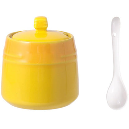 Kichvoe Ceramic Seasoning Jar with Spoon Salt Container Sugar Canister Condiment Storage Bottle for Kitchen Dining Table 3.81X3.34X2.24 Inches