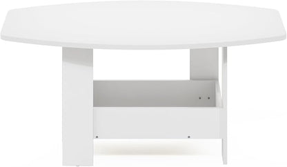 Furinno Simple Design Coffee Table, 2-Tier Modern Center Table with Lower Shelf, Round Corner Side Table, for Living Room, Bedroom, Home Office, White