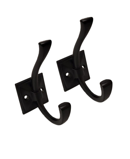 QCAA Coat and Hat Hook, Zinc Die Cast, Matte Black, 2 Pack, Made in Taiwan