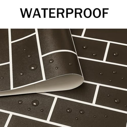 Black Brick Peel and Stick Wallpaper Waterproof Self Adhesive Removable Vinyl Wall Covering with White Grout Lines for Kitchen Backsplash Bedroom Home Decor (17.7 x 118 Inch)
