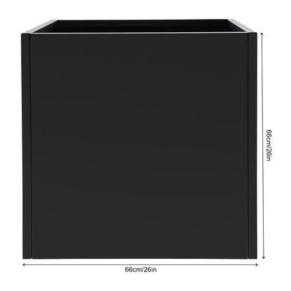 JJIESHENG Square Metal Planter Box, Galvanized Steel Planters Box, 26" L x 26" W x 26" H Large Black Planters Outdoor Cube Heavy Duty Flower Pot with Drainage Hole for Patio, Yard, Garden