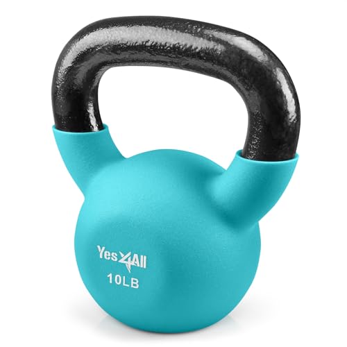 Yes4All Kettlebell, 5-65 LB Neoprene Coated Cast Iron Kettlebells, Wide Grip Handle & Flat Bottom for Swings, Squats, Deadlifts, Push Ups & Full Body Training at Home Gym - Single & Set