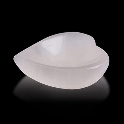 Himalayan Glow Natural Selenite Bowl Heart Shape Selenite Crystal - 10 cm for Reiki Healing Meditation Decoration, White