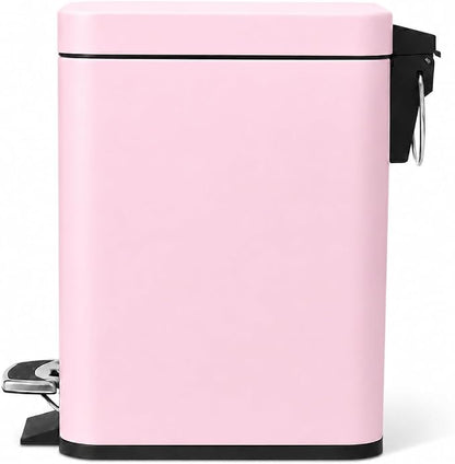Home Zone Living 1.3 Gallon Small Bathroom Trash Can with Lid and Step Pedal, Stainless Steel Wastebasket with Slim Design for Home and Office, Matte Pink, 5 Liters