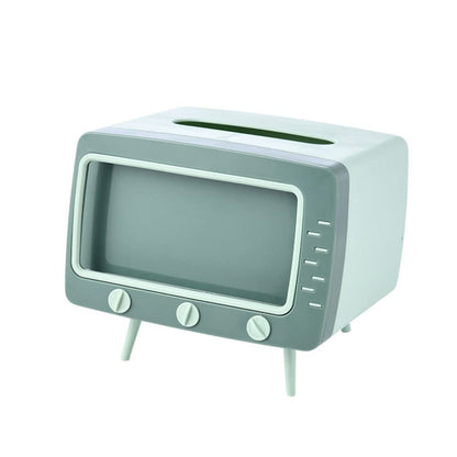 Denash 2 in 1 TV Shape Phone Holder with Tissue Box, Desktop Napkin Holder and Mobile Phone Stand for Living Room Decor (Green)