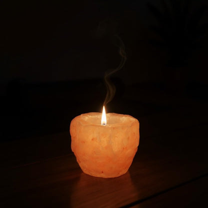 Natural Himalayan Salt Candle Holder, Pink Crystal Tealight Votive, Hand Carved, 3 x 3 x 2.5 Inches, 1-2 Pounds