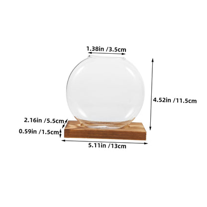 HOODANCOS 2Pcs Hydroponic Glass Vases with Wooden Base for Plant Propagation and Root Observation, Plant Terrarium Containers for Home Office Balcony Décor