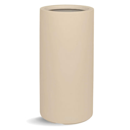 KUTE NEST 19.5" H x 9.8" D Premium Tubo Fiberstone Cylinder Tall Planter with Drainage Hole, Smooth Finishes, Weather Resistant, Included 2 Extra Coco Mats (Kilim Beige, 8.2" Pot Opening)