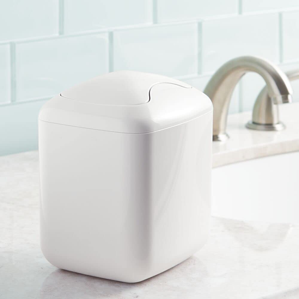MetroDecor mDesign Wastebasket Trash Can for Bathroom Vanity Countertops, White