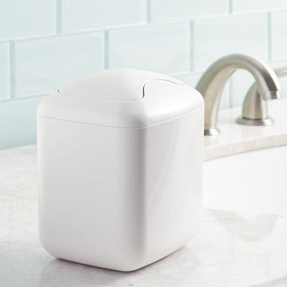 MetroDecor mDesign Wastebasket Trash Can for Bathroom Vanity Countertops, White