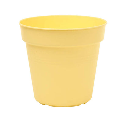 Mintra Garden Pots, 4 Pack Bulk Plastic Plant Pots with Drainage Tray, Round Indoor & Outdoor Decorative Planters with Drain Holes for Flowers, Herbs & Plants, 19cm Diameter – Yellow, 7.5 in