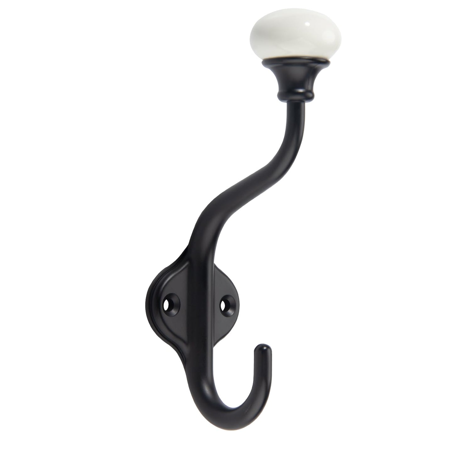 CHIVS Coat Hooks- 5 Pack Matte Black Wall Hooks, Ceramic Coat Hooks, Decorative Wall Mounted Towel Hanger, zinc Double Prong Hook for Hanging Clothes, Keys, Hats, Backpacks