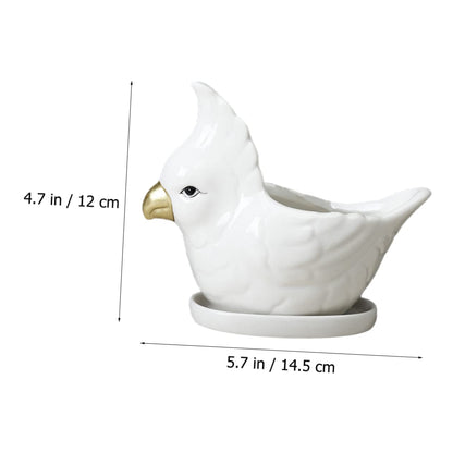 BESPORTBLE Ceramic Flower Planter with Tray Cartoon Parrot Design Indoor Succulent Pot Bonsai Container Gift and Home Decor