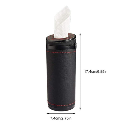 Car Tissue Tube, Cylinder Tissue Box Diameter 2.75'' PU Leather Round Tissues Container for Car Cup Holder, Up to 30 Count Tissue