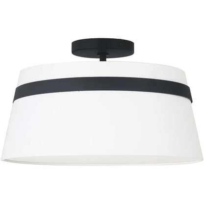 Dainolite 3 Light Semi-Flush Mount, Fabric Shade, Matte Black, Model SYM-153SF-MB-WH
