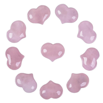 Natural Rose Quartz Gemstone Healing Crystal 1 inch Mini Puffy Heart Pocket Stone Iron Gift Box (Pack of 10)