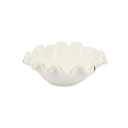 ALIWINER 8 Inch Small Lotus Ceramic Decorative Bowl, about15 oz Capacity, Modern Ruffle Lotus Leaf with Gold TrimDesign,Decorative Centerpiece for Entryway Tables, Coffee Tables,Kitchen Counters