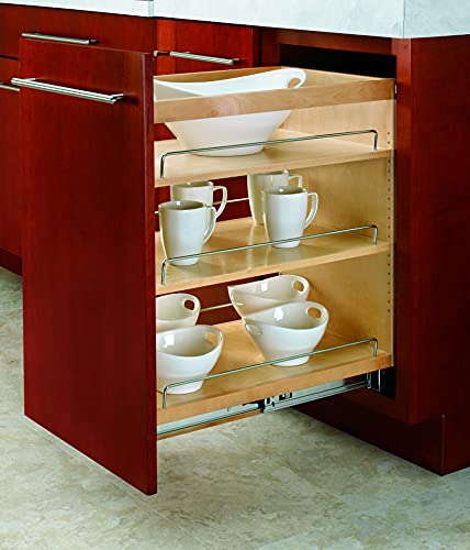 Rev-A-Shelf 6.5" Pullout Kitchen Cabinet Storage Organizer Slide Out Pantry Spice Rack with Adjustable Shelves, Natural Maple, 448-BC-6C