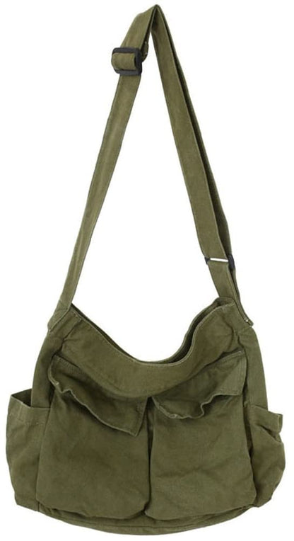 Women Men Crossbody Shoulder Bag Large Hobo Bag with Multiple Pockets Canvas Messenger Tote Bag for Women and Men