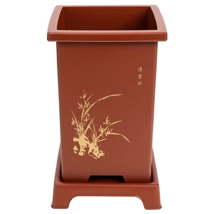 Yardwe Flower Pot Bonsai Planter with Saucer Orchid Pot Zisha Flower Chinese Purple Clay Plant Succulent Cactus Planter for Home Office Decor